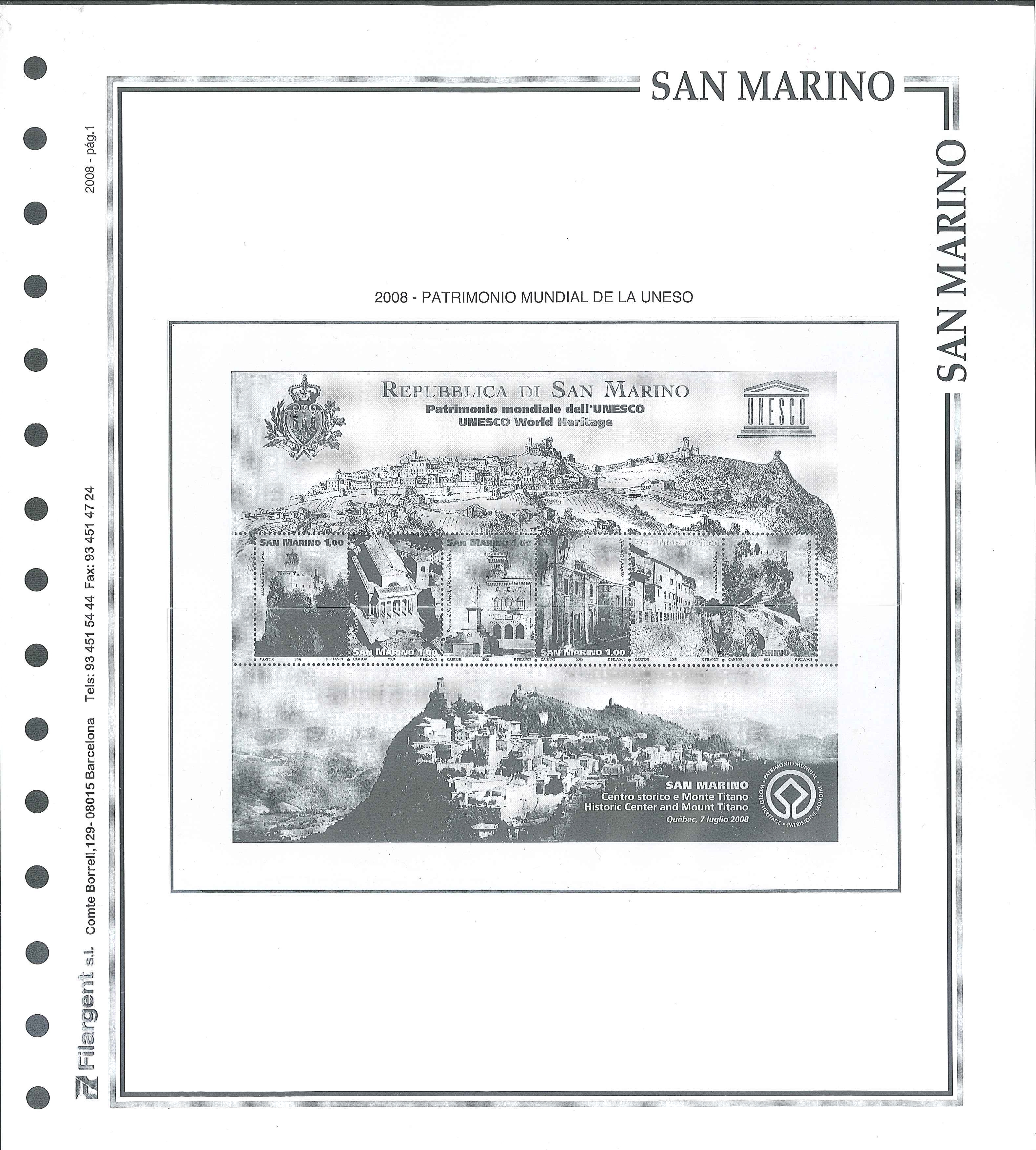 SAN MARINO HOJAS PARA SELLOS AÑO 2008